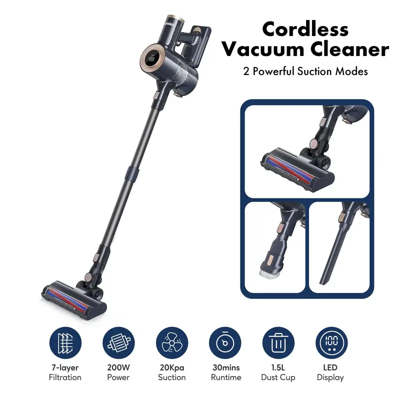 Homeika Cordless Vacuum Cleaner, 20Kpa Powerful Suction Pro Vacuum with LED Display, 8 in 1 Lightweight Stick Vacuum Cleaner ...