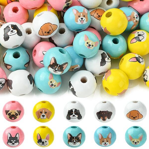 50Pcs 10 Colors Wood European Beads