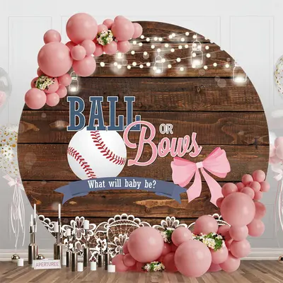 Bokeh Ball Or Bows Wood Round Gender Reveal Backdrop - Aperturee