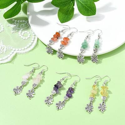 Natural Mixed Stone Chip Dangle Earrings Set for Women