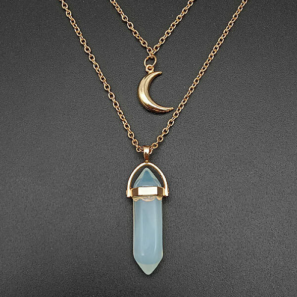 Opalite Cone Pendant Double Layer Necklace