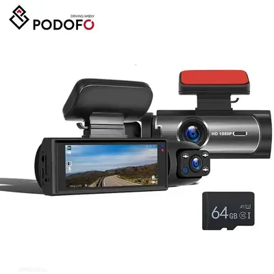 3.16 Inch Car DVR, 1080P Front & Rear Dual Camera Car Camera DVR with 64GB Memory Card, Car Video Recorder with G-sensor Func...