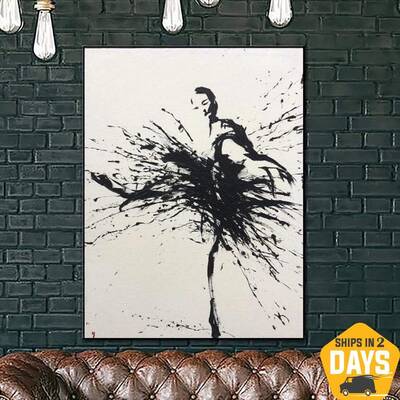 Ballerina Canvas Art Large Canvas Painting Oversize Wall Art Ballet Painting Black | BALLERINA MELANIA 28"x20"