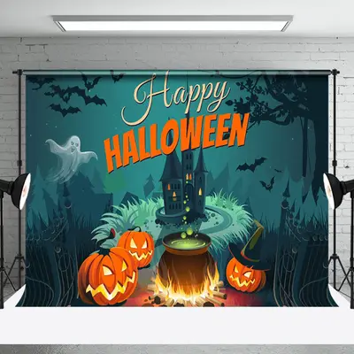 Pumpkin Manor Bat Happy Happy Halloween Party Backdrop