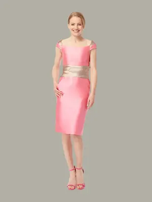 KATHRYN | Two-Tone Fitted Occasion Dress | Pink-Rose Gold | Colour: Pink | Size: UK 16 (US 10)