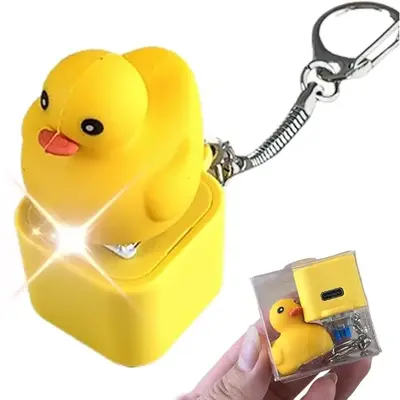 Duck Quacking Keychain & Cat Meowing Keychain, Funny Quacking Duck Hat Keychain, USB Rechargeable Sensory Button Quacking Duc...