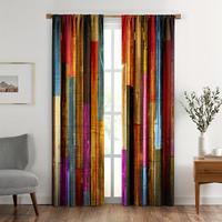 Colorful Painted Wood Pattern Curtain, 2 Counts/set Rustic Western Country Style Window Curtain, Home Decor for Living Room B...
