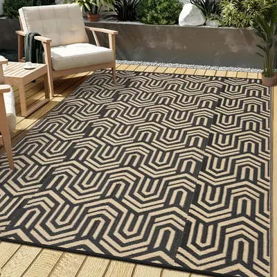 Garvee Reversible Outdoor Plastic Mat - Waterproof Lightweight Patio Rug - Modern Geometric Low Pile Carpet - Easy Care for R...