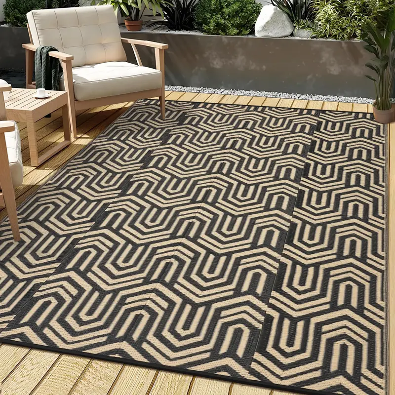 Garvee Reversible Outdoor Plastic Mat - Waterproof Lightweight Patio Rug - Modern Geometric Low Pile Carpet - Easy Care for R...