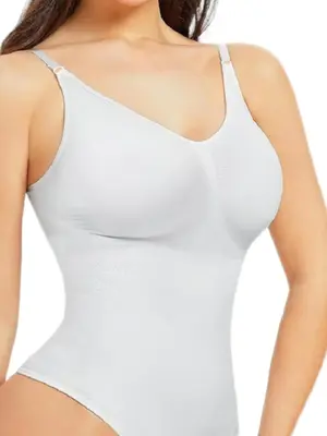 Women's Solid Adjustable Strap Hip Lift Tummy Control Shapewear Bodysuit, Fajas Shapewear, Seamless Comfort Minimalist Bas...