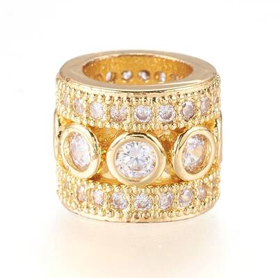 Brass Micro Pave Cubic Zirconia Beads