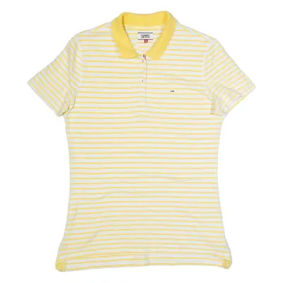 TOMMY HILFIGER Womens Polo Shirt Yellow Striped L
