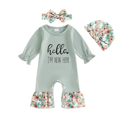 Preemie Baby Girl Clothes Newborn Im New Here Outfit Ruffle Knit Jumpsuit Romper Infant Going Home Outfits