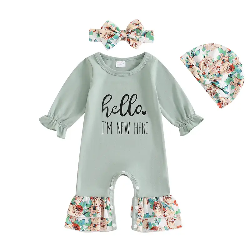 Preemie Baby Girl Clothes Newborn Im New Here Outfit Ruffle Knit Jumpsuit Romper Infant Going Home Outfits