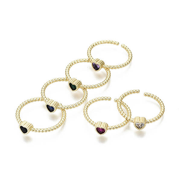 Brass Micro Pave Cubic Zirconia Cuff Rings