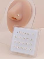 Sparkling Zircon Inlay Nose Ring, 20 Counts Nose Nose Piercings for Women & Men, Body Septum Piercing Jewelry for Party, Dail...