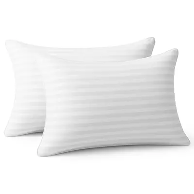 Lux Decor 2Pc Stripe Pillows - White Hotel Luxury Pillows - King & Queen Size- Cotton Pillows For Back, Stomach & Side Sleepe...