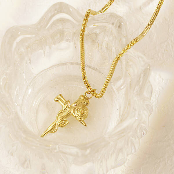 Stainless Steel Rose Sword Pendant Necklaces for Women's Daily Wear