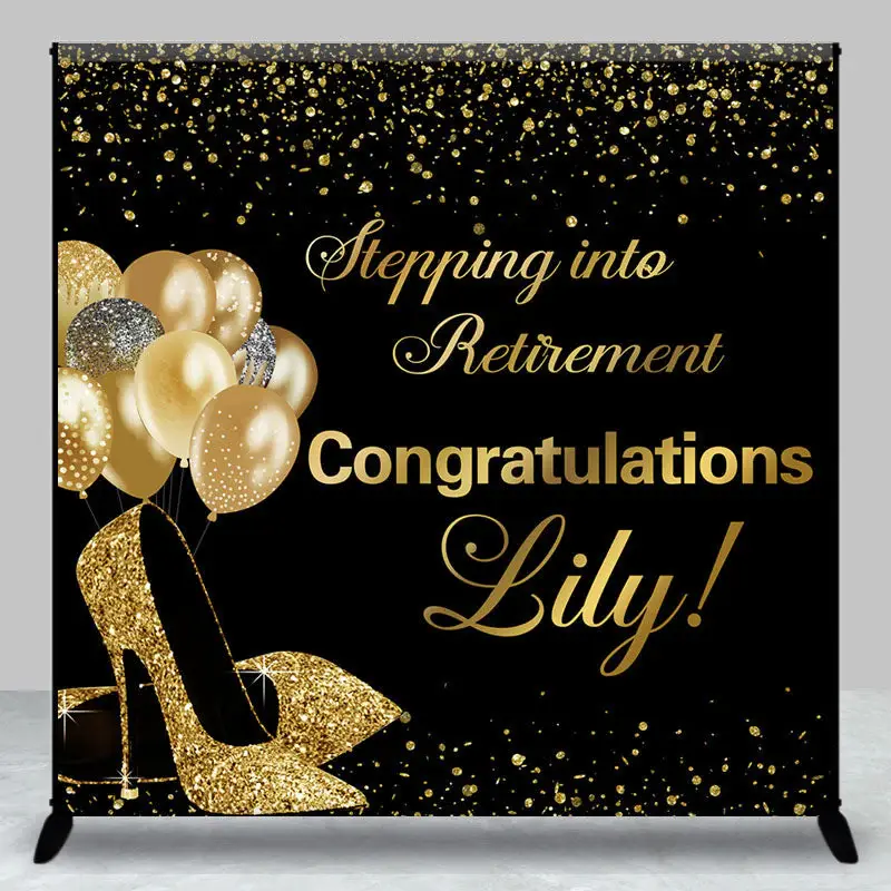 Gold High Heels Custom Congrats Retirement Backdrop