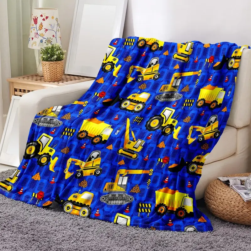 Cartoon Excavator Pattern Flannel Blanket, Rectangle Air-conditioning Quilt With Storage Bag, Soft Blanket For Home & Office ...