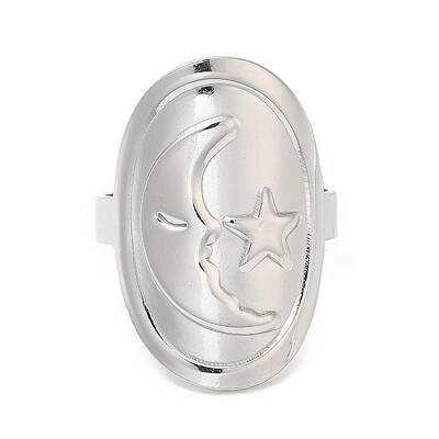 Non-Tarnish 304 Stainless Steel Moon with Star Open Cuff Ring for Women