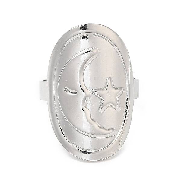 Non-Tarnish 304 Stainless Steel Moon with Star Open Cuff Ring for Women