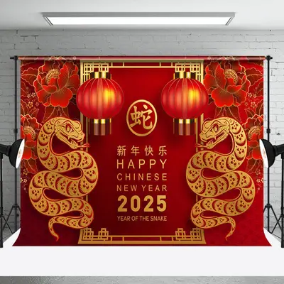 Aperturee Red Lantern Peanuts Snake Chinese New Year Backdrop - Aperturee