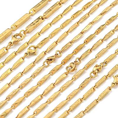 Ion Plating(IP) Golden 201 Stainless Steel Twist Bar Chain Necklaces