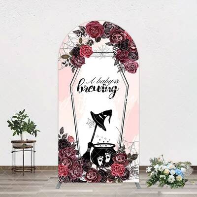Aperturee Halloween A Baby Is Brewing Floral Arch Backdrop, 1.6X4FT(0.5X1.2M), 38.18 USD, arch backdrop kit, GDMHD4Y80-A