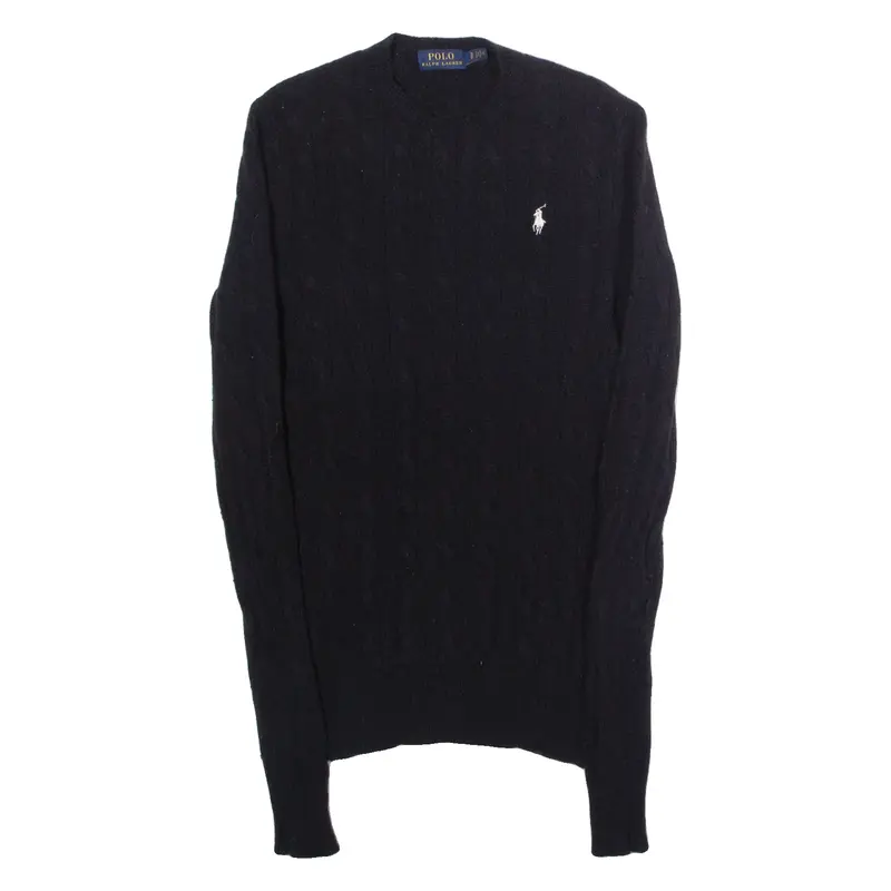 POLO RALPH LAUREN Womens Jumper Black Crew Neck Cable Knit Wool S