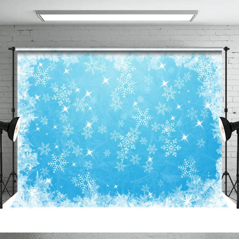 Blue Snowflake Glitter Winter Christmas Backdrop - Aperturee