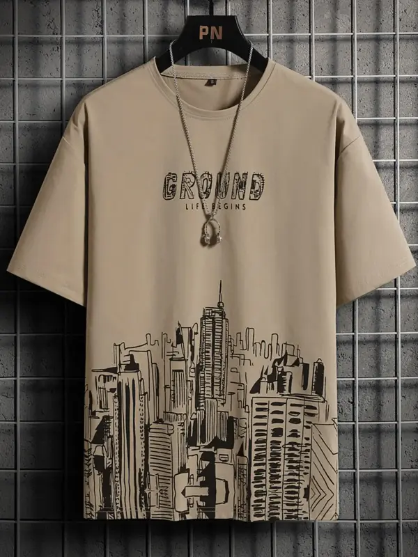 Men's Letter Graphic Round Neck Tee, Fashionable Casual Short Sleeve T-Shirt, Regular Fit Summer Top, Stylish Graphic Tees