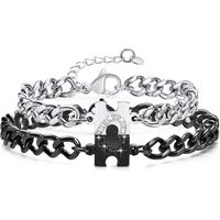 1 Pair Matching Bracelets for Couples : Long Distance Relationship Gifts Puzzle Heart Stainless Steel Bracelets for Women Men...