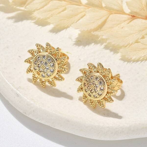 Brass Micro Pave Clear Cubic Zirconia Stud Earrings