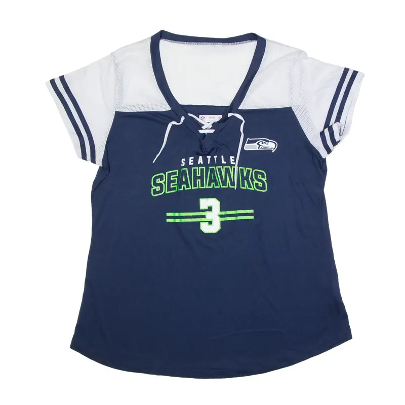 NFL Seattle Seahawks Wilson Tie Up Jersey Blue V-Neck Short Sleeve Womens XL