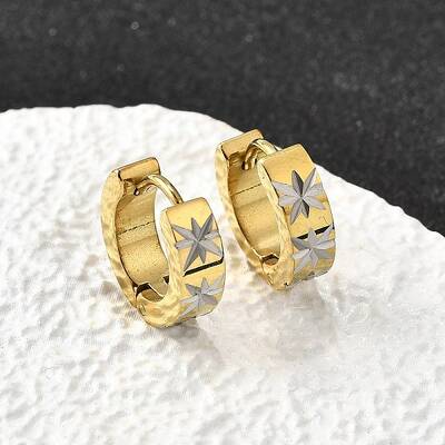 304 Stainless Steel Two Tone Star Hoop Earrings
