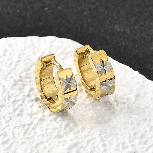 304 Stainless Steel Two Tone Star Hoop Earrings