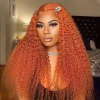 Ginger Curly Lace Front Wigs Human Hair Deep Wave for Women HD Transparent Pre Plucked Curly Wigs  Orange Colored Glueless Wi...