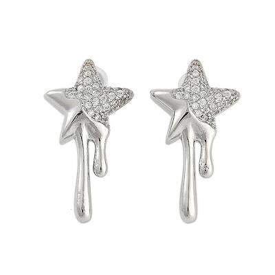 Brass Clear Cubic Zirconia Stud Earrings for Women