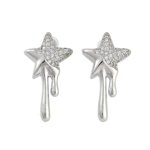 Brass Clear Cubic Zirconia Stud Earrings for Women
