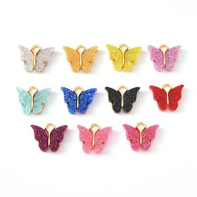 Alloy Enamel Pendants with Glitter Powder and Zinc Alloy Hanging Plating
