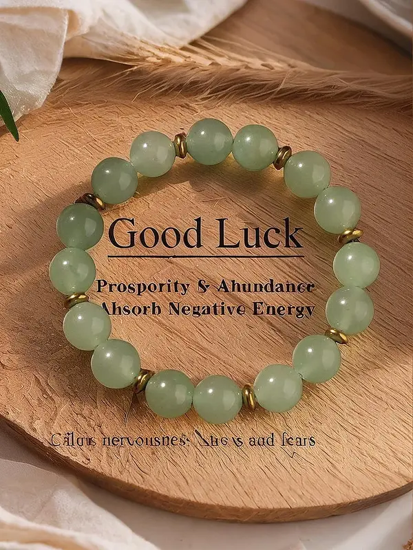 Natural Green Aventurine Stone Beaded Bracelet, Good Luck Stone Bracelet, Spiritual Jewelry to Absorb Negative Energy, Unisex...