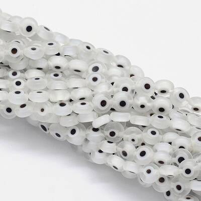 Handmade Evil Eye Lampwork Flat Round Bead Strands