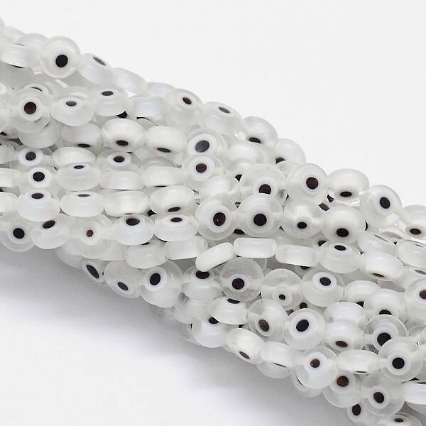 Handmade Evil Eye Lampwork Flat Round Bead Strands