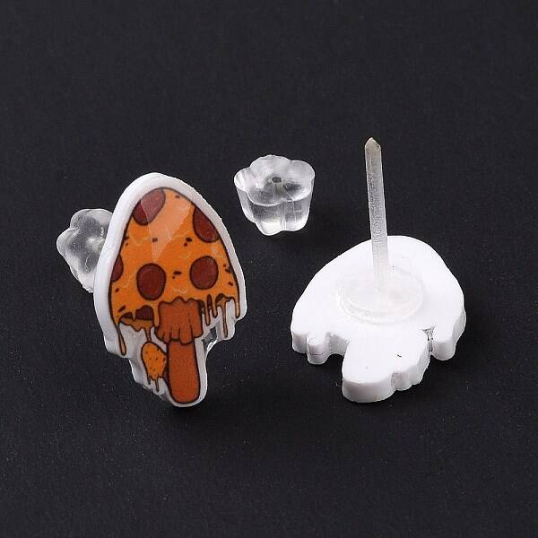 Acrylic Cartoon Mushroom Stud Earrings with Platic Pins for Women