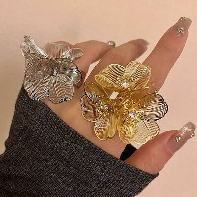 Alloy Rhinestone Cuff Rings for Women