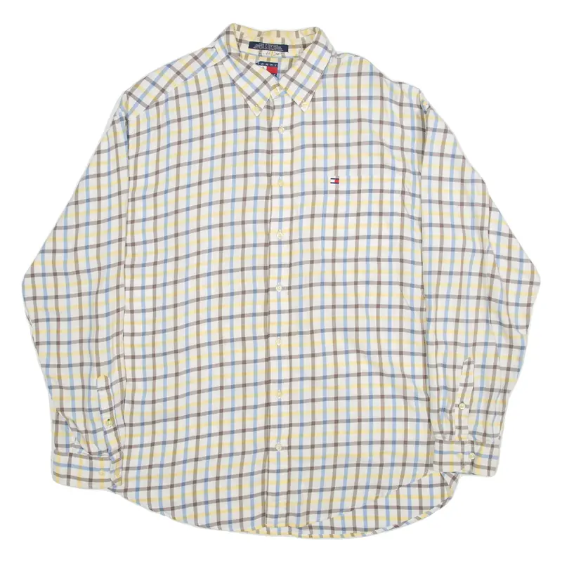 TOMMY HILFIGER Mens Shirt Yellow Check Long Sleeve 2XL