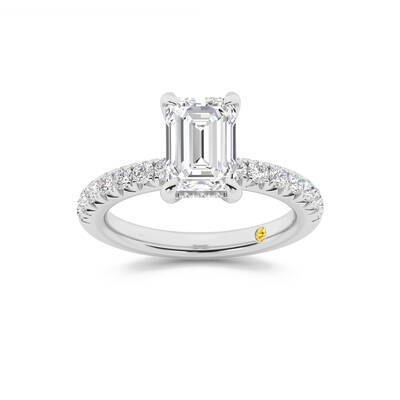 Embers Half Coverage Hidden Halo Emerald Cut Lab Grown Diamond Engagement Ring | 10K White Gold 4 1/4 CT. TW.
