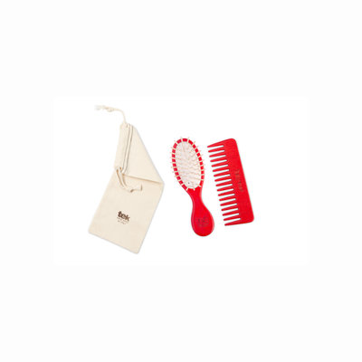 Tek - Purse kit: small oval red brush and comb with cotton pouch