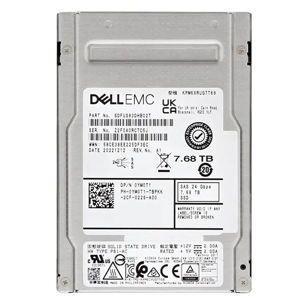 Dell YM0T1 | 7.68TB 2.5-inch 24GB/s SAS Read-Intensive ISE Hot-Pluggable Solid State Drive for PowerEdge G14 - G16 Servers an...
